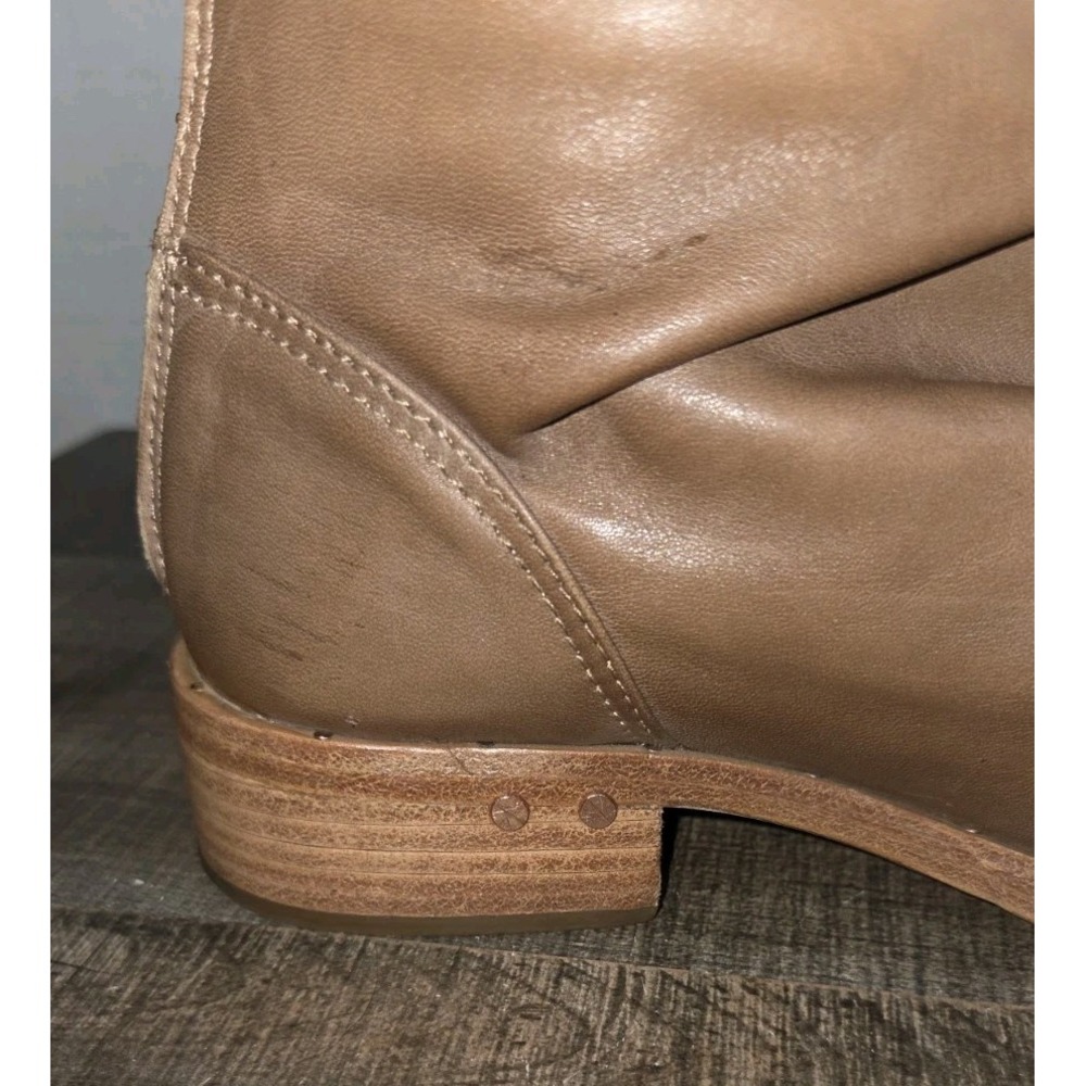 Beek Ostrich Mid Calf Boots Womens 6 Saddle Tan Leather Slouch Block Heel - Picture 8 of 12